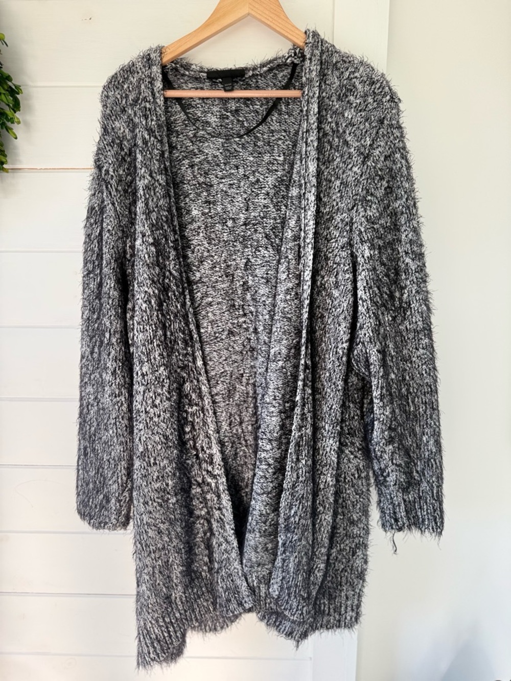 Lane Bryant Cozy Open-Front Fuzzy Cardigan Sweater in Charcoal